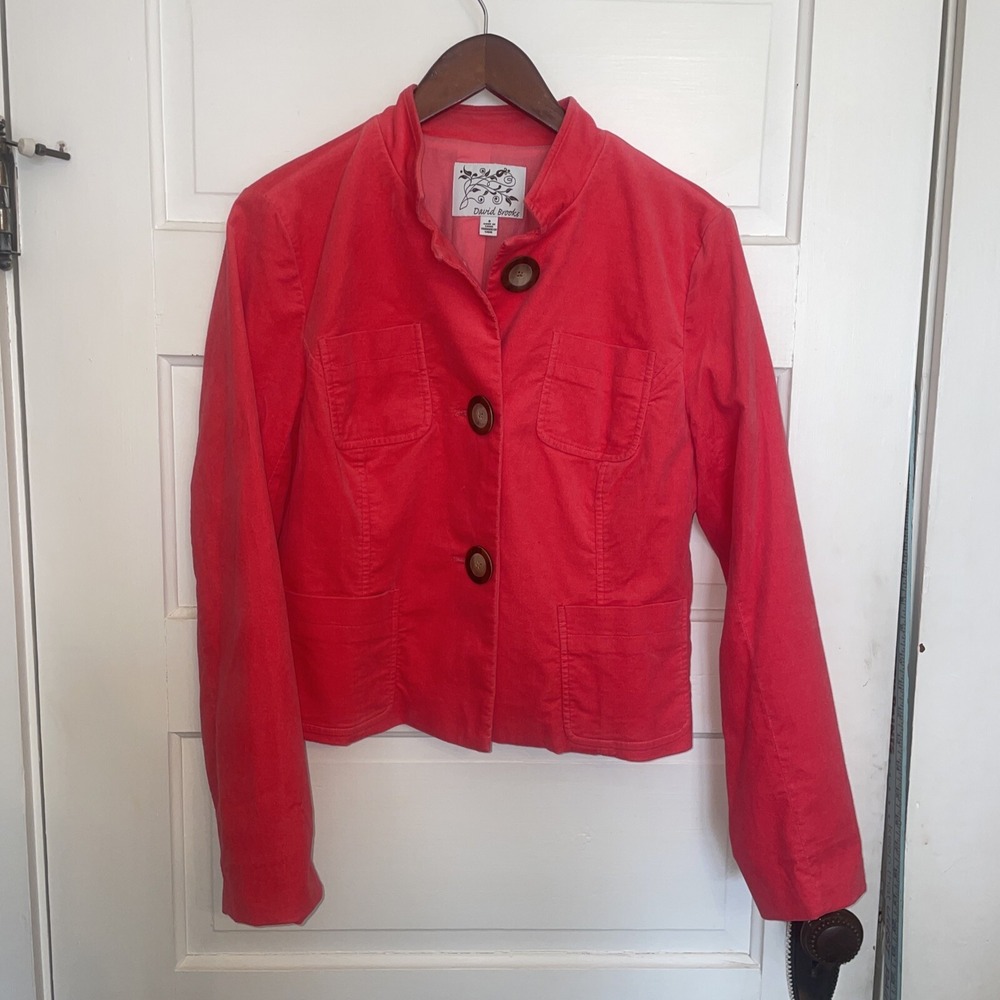 David Brooks Red Velour Jacket 3 Button Sz 8 Embroidered Back